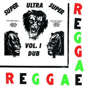 Album cover for "Boris Gardiner - Ultra Super Dub Vol 1" featuring the word "Jamaican music" in red and black text, and three graphic lion faces in black and white against a stark background.